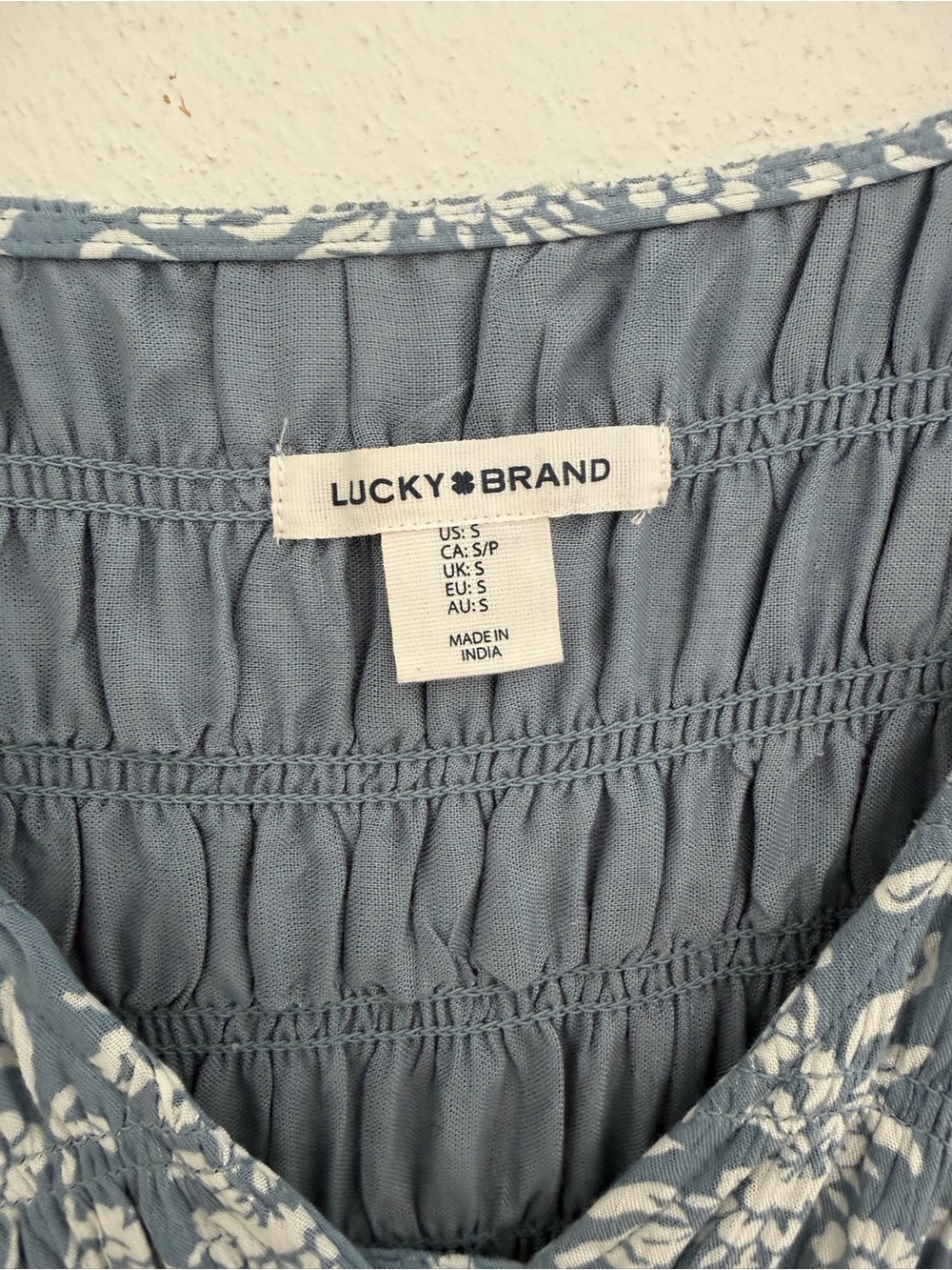 Lucky Brand Blue Floral Smocked V-Neck Dress - Picture 4 of 5